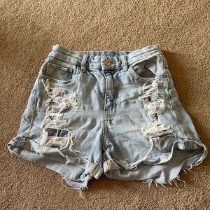Distressed Light Blue Denim Shorts